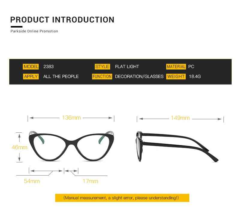 Cadru de modă vintage pentru ochi de pisică, ochelari de vedere pentru femei, lentile transparente din plastic optic