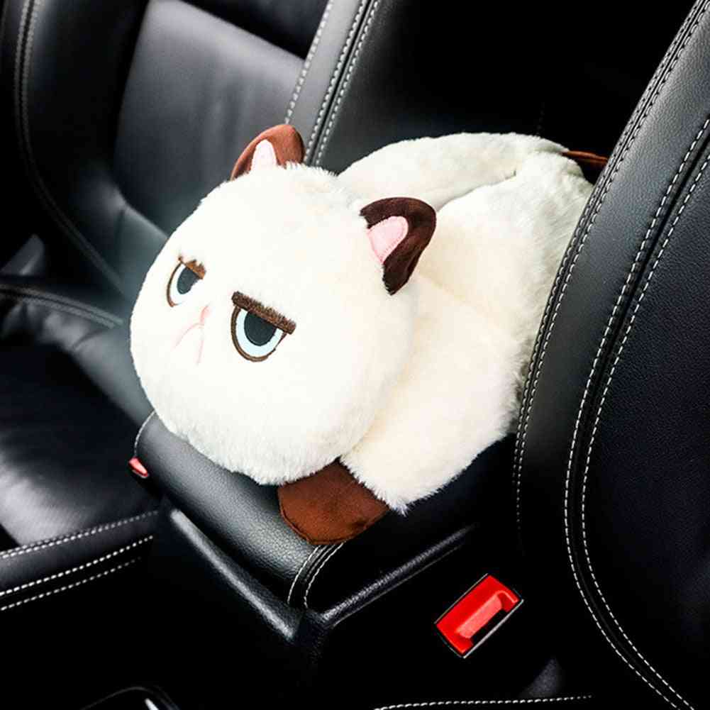 Car Armrest Tissue Box, Cute Plush Cartoon Animals Cat Style Multi-use Washable Back Seat