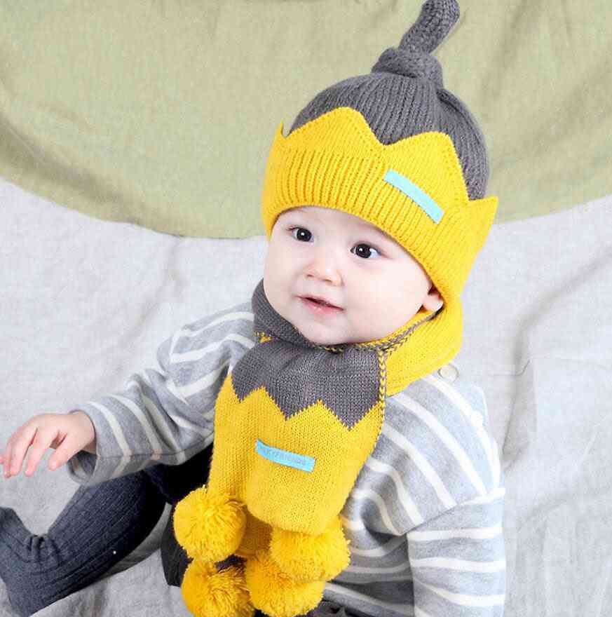 Winter Warm Hat Scarf Child Patchwork Set Baby Ear Protection Cap With Scarves