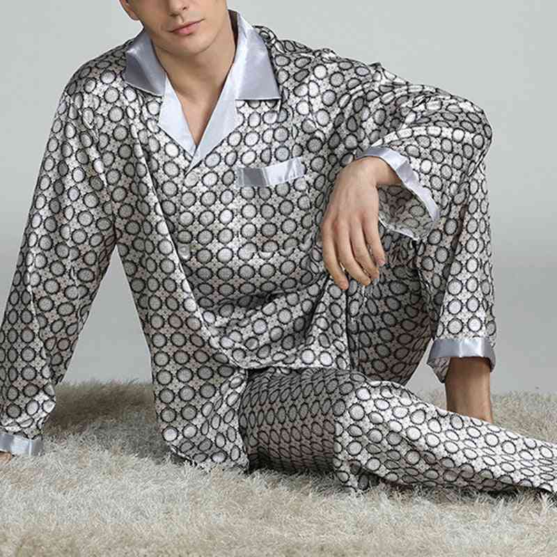 Modern Style Silk Nightgown Home Male Satin Soft Cozy Sleeping Pajama Sets