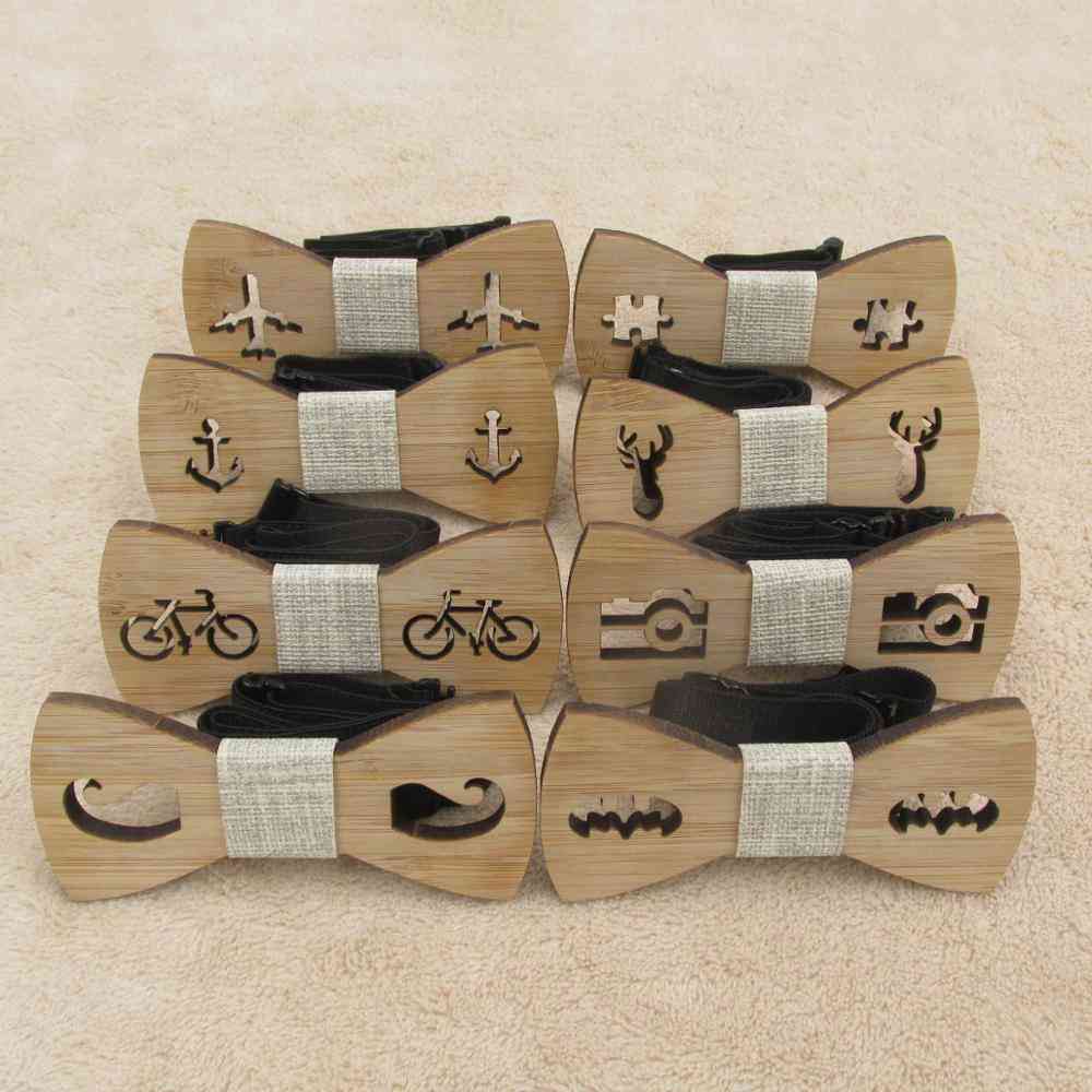 Classic Bamboo Wood Bow Ties Laser Cut Wooden Kids Butterfly Knots Cravat