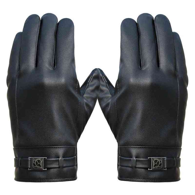 Washed Leather Touch Screen Warm Windproof Riding Plus Velvet Men's Winter Gloves