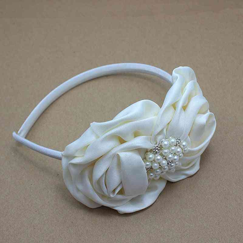 Serre-tête de ceinture de fleur rose en satin ivoire avec ceinture de rosette de mariée de mariage de perle