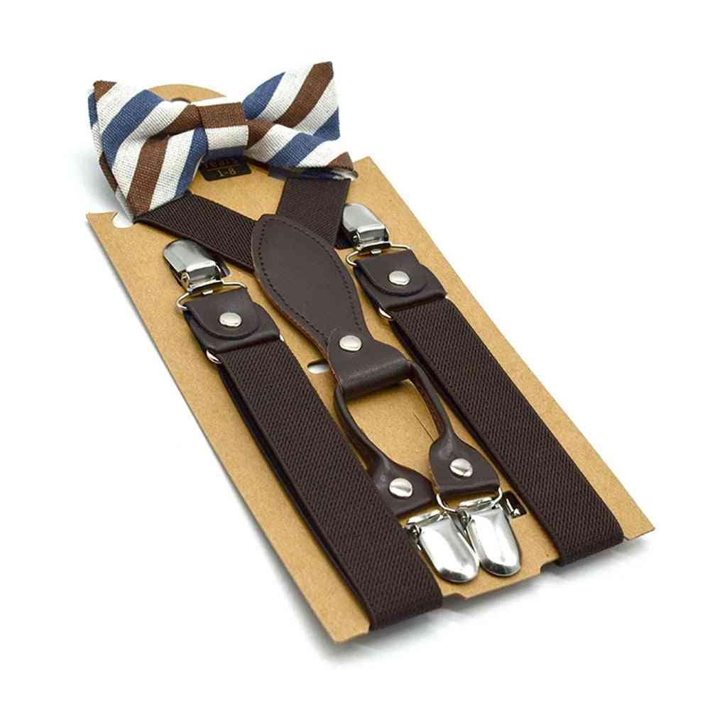 British Style Suspenders With Bow Tie,  Kids Solid Wedding Braces