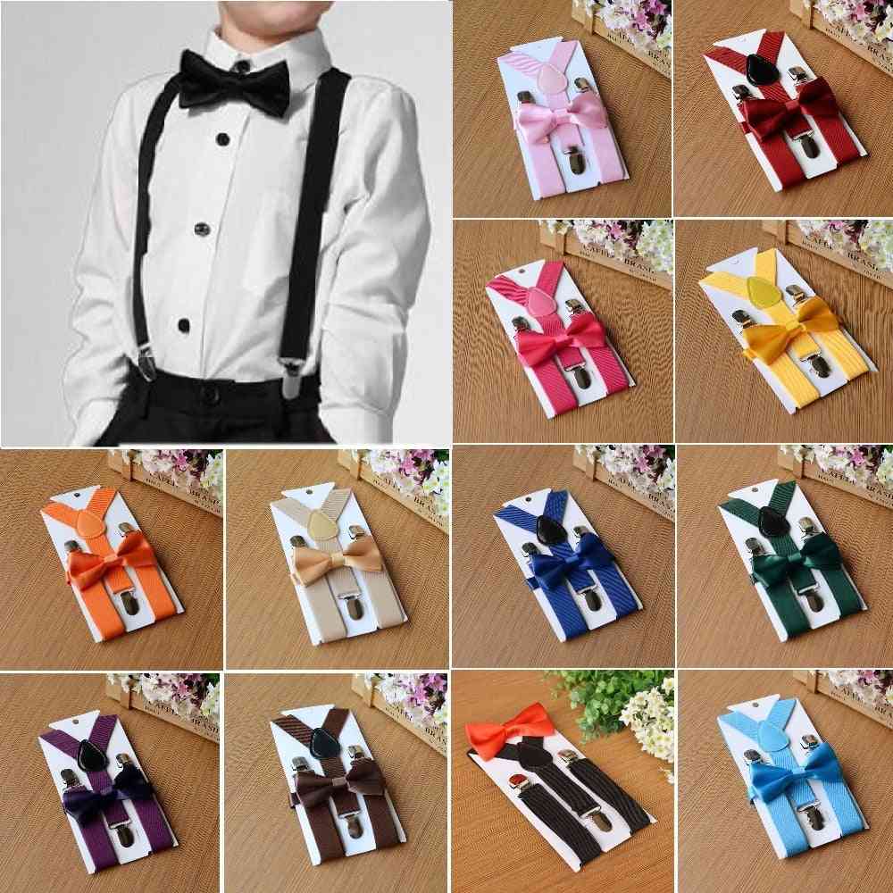 Matching Tuxedo Suit Kids Elastic Suspenders Bow Tie Set