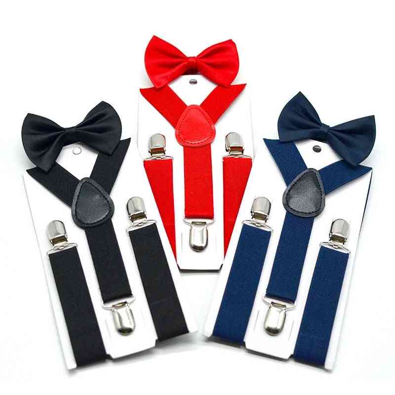 Adjustable Elastic Kids Suspenders With Bowtie,, Set Braces