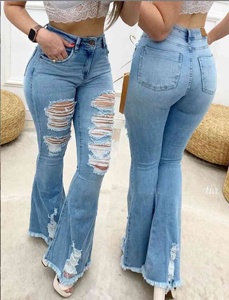 Flare Jeans Women Ripped, Wide Leg Denim Vintage Bell Bottom Jeans