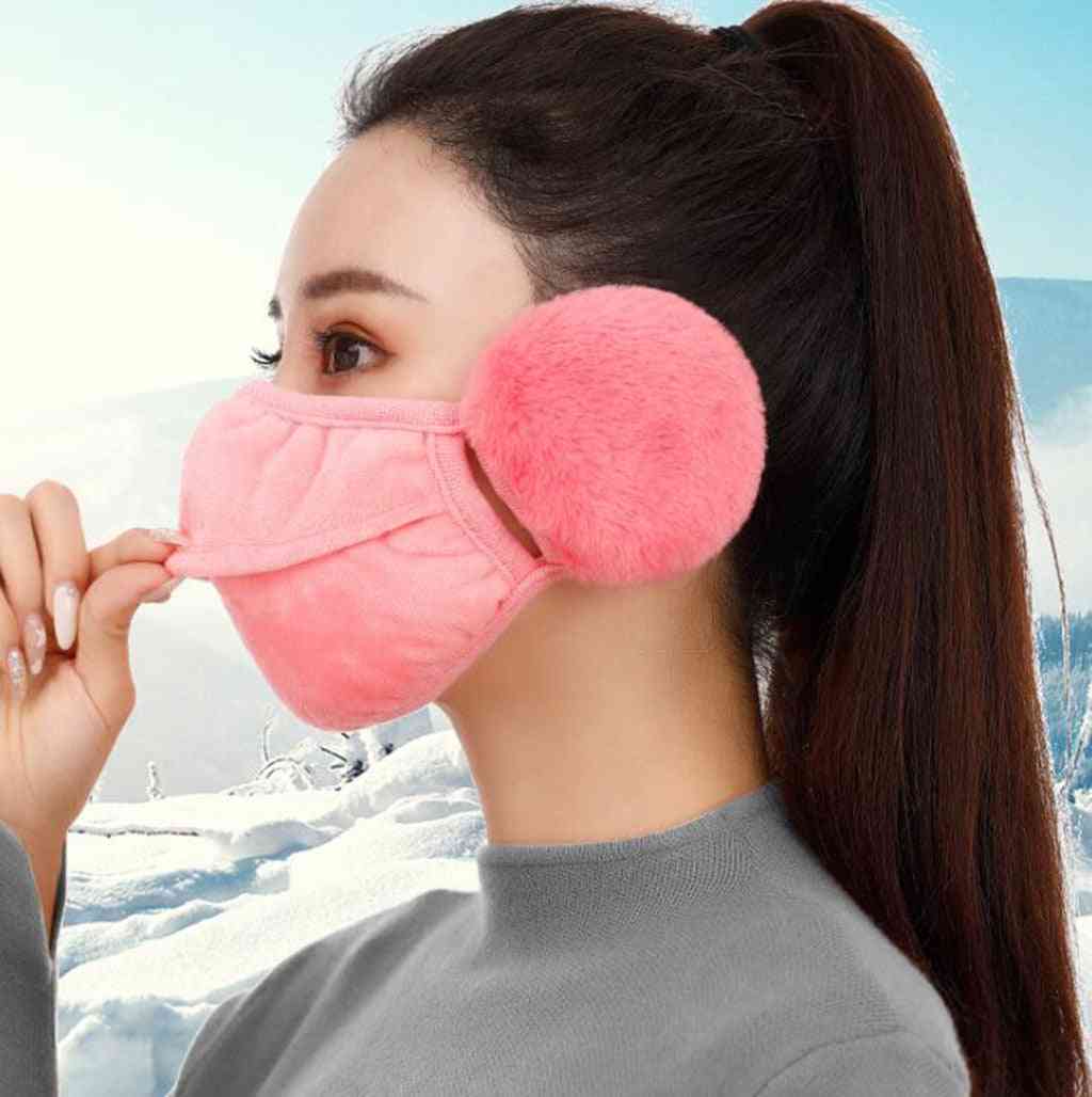 Zimní dámské chrániče uší, kryt na ústa venkovní, sametové teplé masky