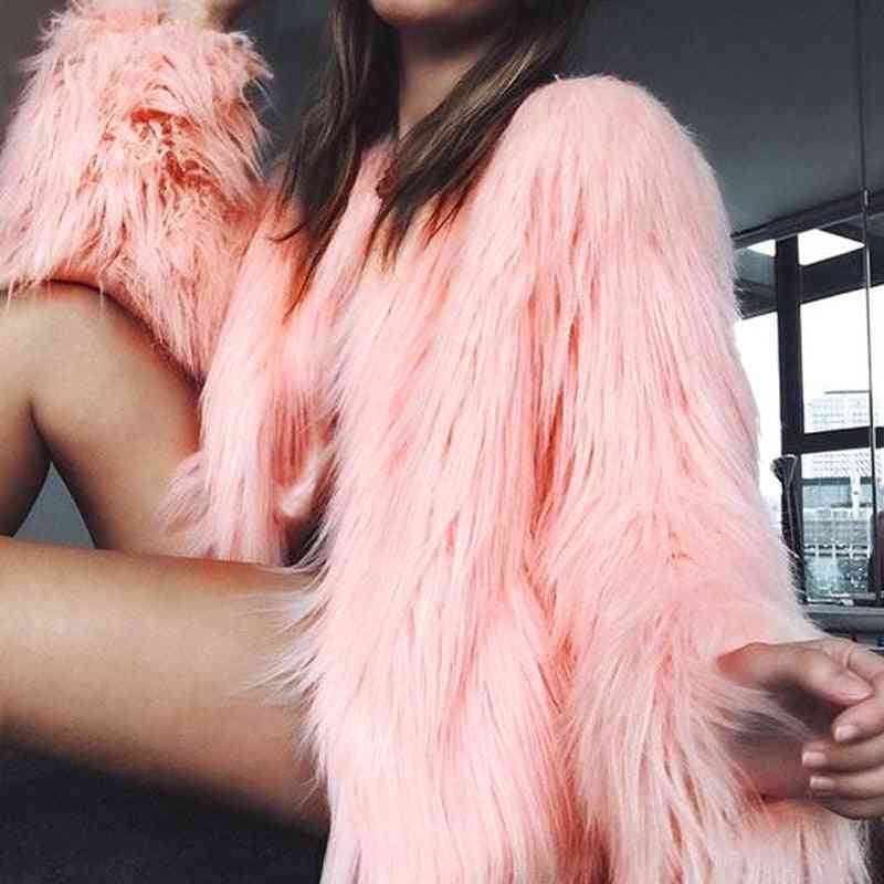 Fashion Furry Faux Fur Coat Women Fluffy Warm Long Sleeve Outerwear Jacket