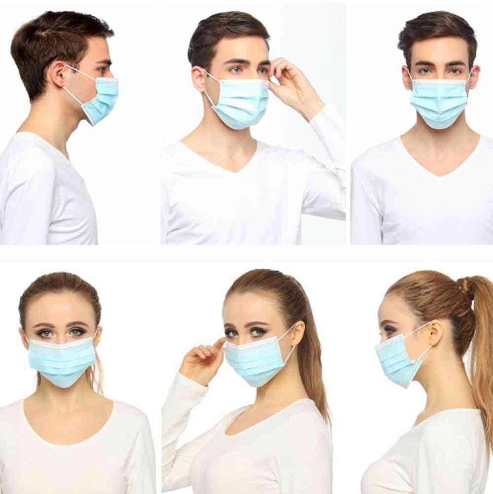 Engångsmasker 3-lagers non-woven ansiktsmask anti damm mun mask skydd andas mjuk skyddsmask 10/50/100/200/500st