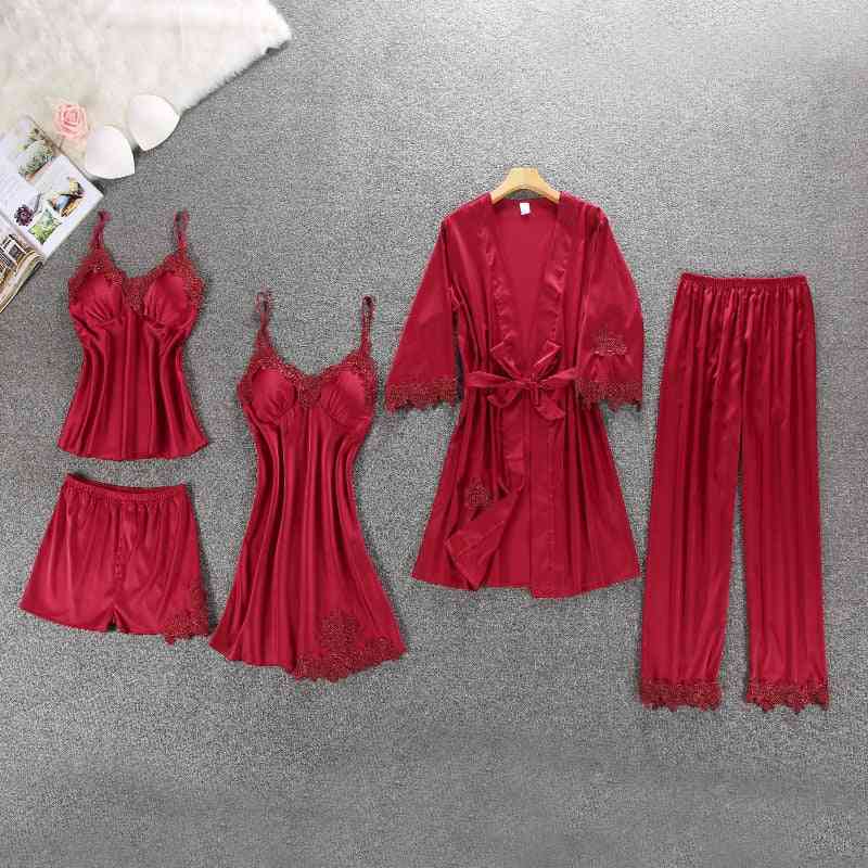 Ladies Silk Satin Pajama Set Autumn/winter Nightwear