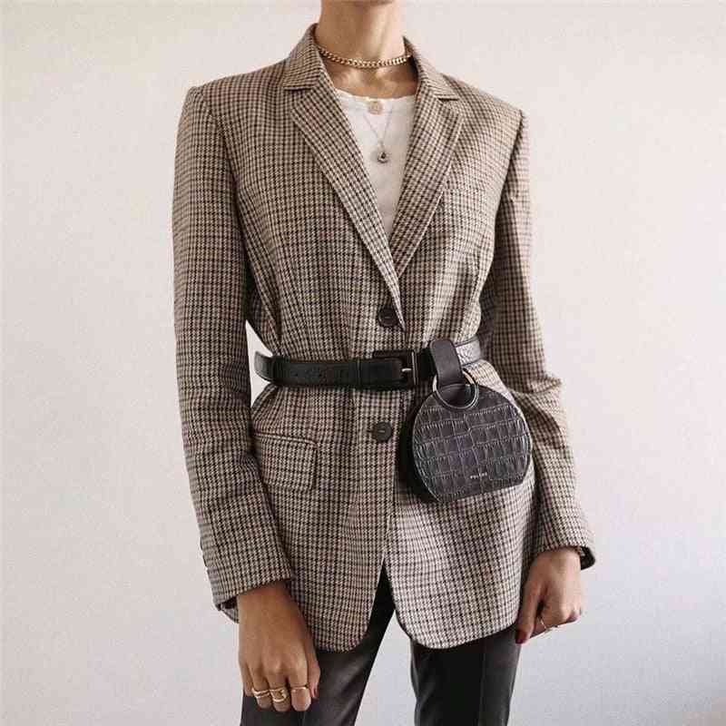 дамско карирано есенно, пола с висока талия офис дамско яке