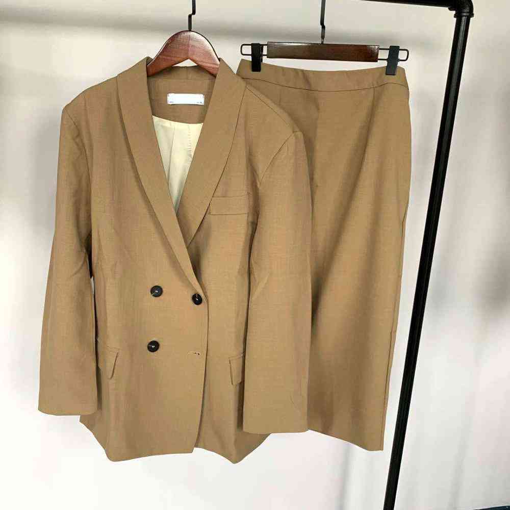 Spring Women Blazer Suits, Doule Breasted, High Waist Skirt, Office Lady Sets