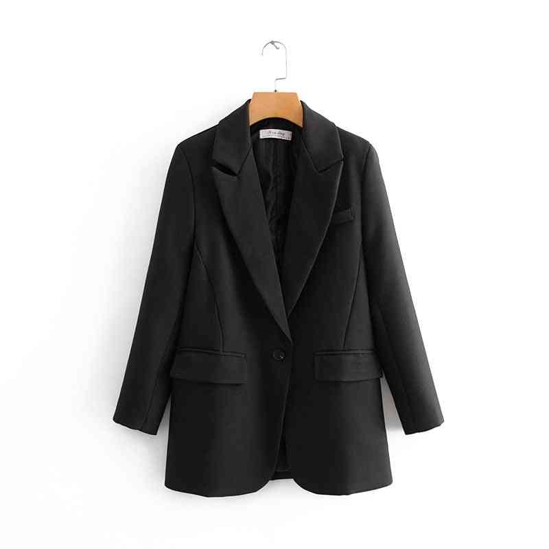 Women Black Suit Blazer Long Sleeve Pocket, Office Lady Business Coat