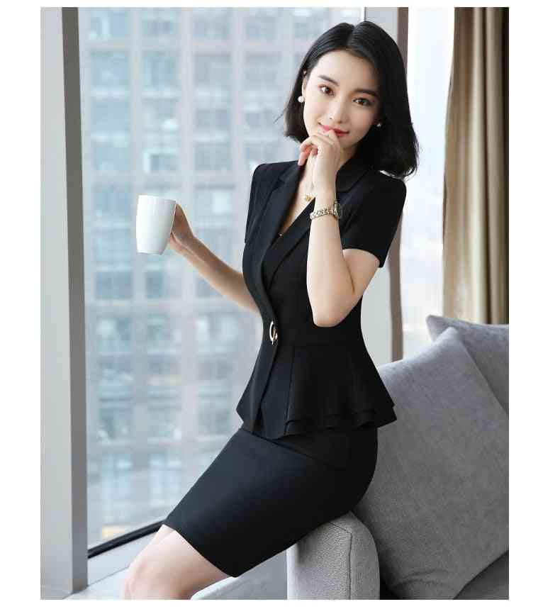 Formální uniformní styly saka s blejzry a sukní pro dámy, kancelářské pracovní oděvy