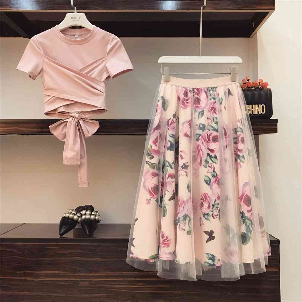 Women's Floral Skirt And Top-two Piece Set