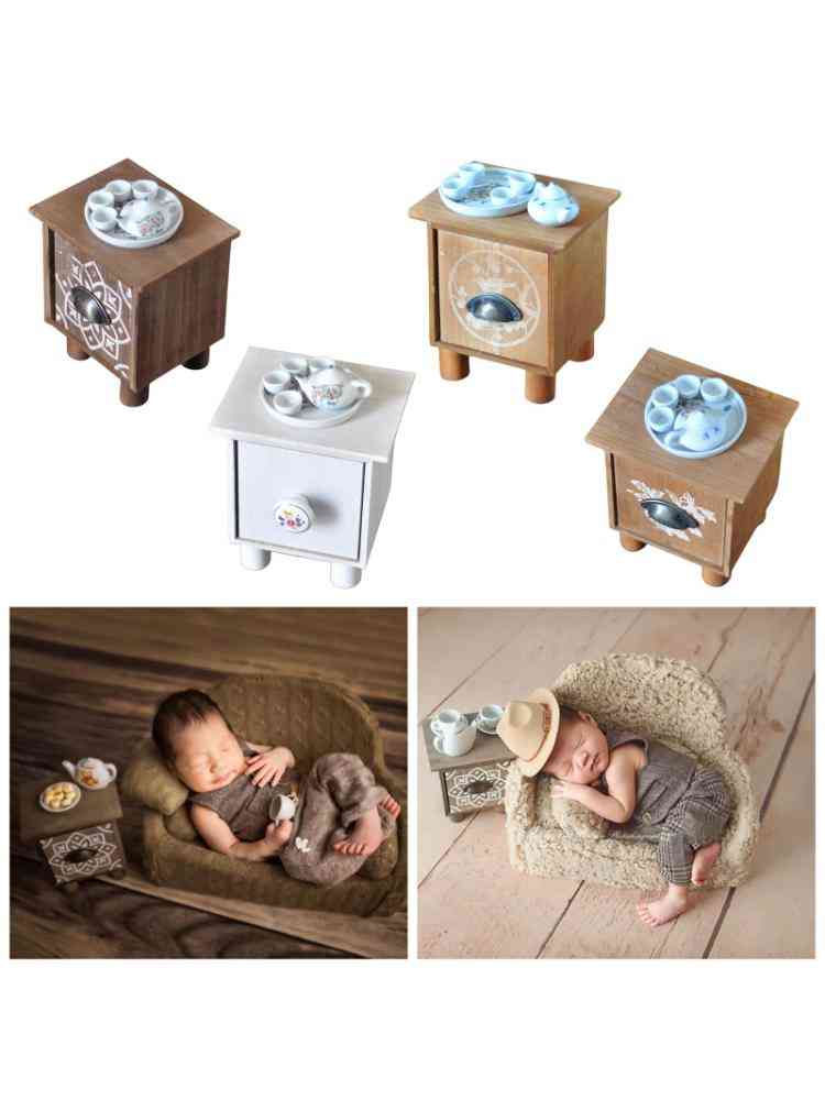 Conjunto de mesa de centro e bule para recém-nascidos, tigela / bandeja de chá para acessórios de fotografia de bebê