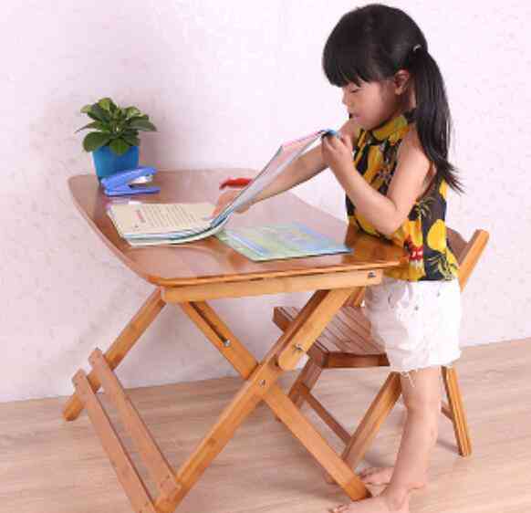 Adjustable And Folding Wooden Study Table With Chair