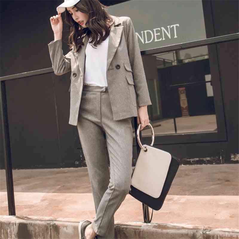 Women Casual Suit, High Waist Pant, Office Lady Notched Jacket