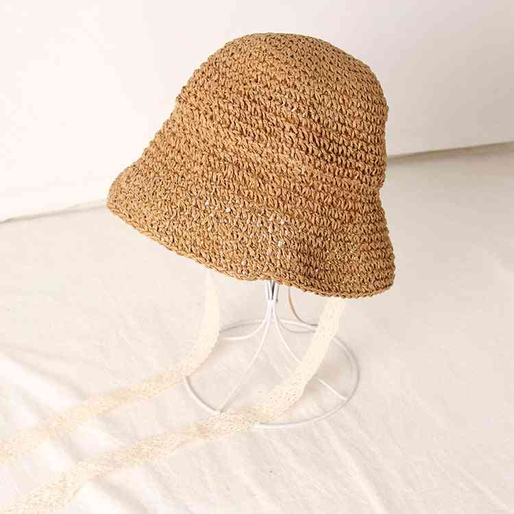 Summer New Child's  Sun Hat, Lace Bowknot Ribbon Bucket Cap