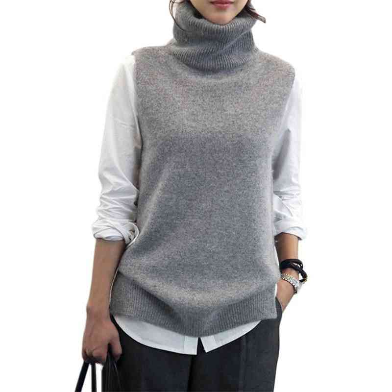 Winter Female Wool Sweater Sleeveless, Turtleneck Waistcoat