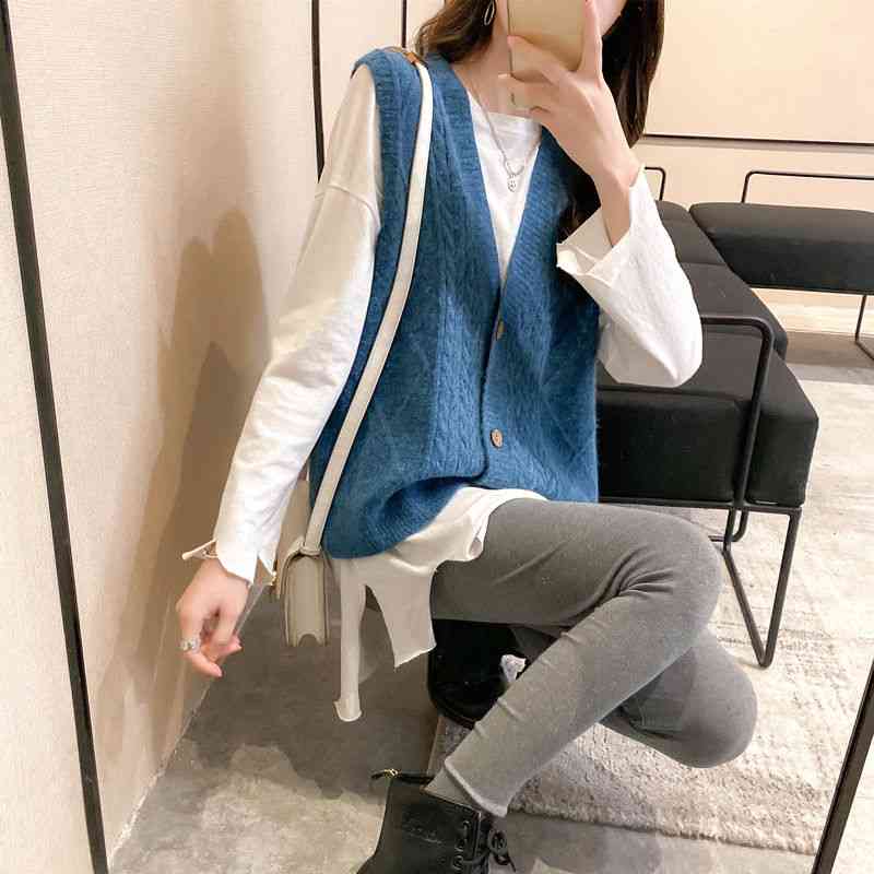 Womens Fashion Loose, Casual Single Breasted Sleeveless, Sweater Vests