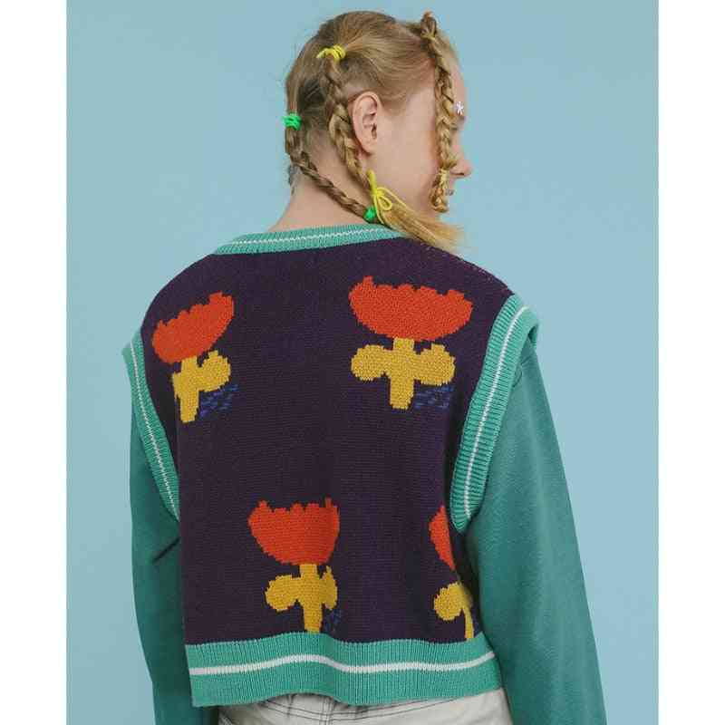 Dámská květinová výšivka, pletené svetry vesta bez rukávů