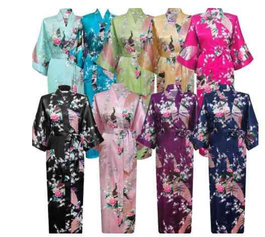 Print Flower- Peacock Kimono, Bathrobe, Long-robe Sleepwear