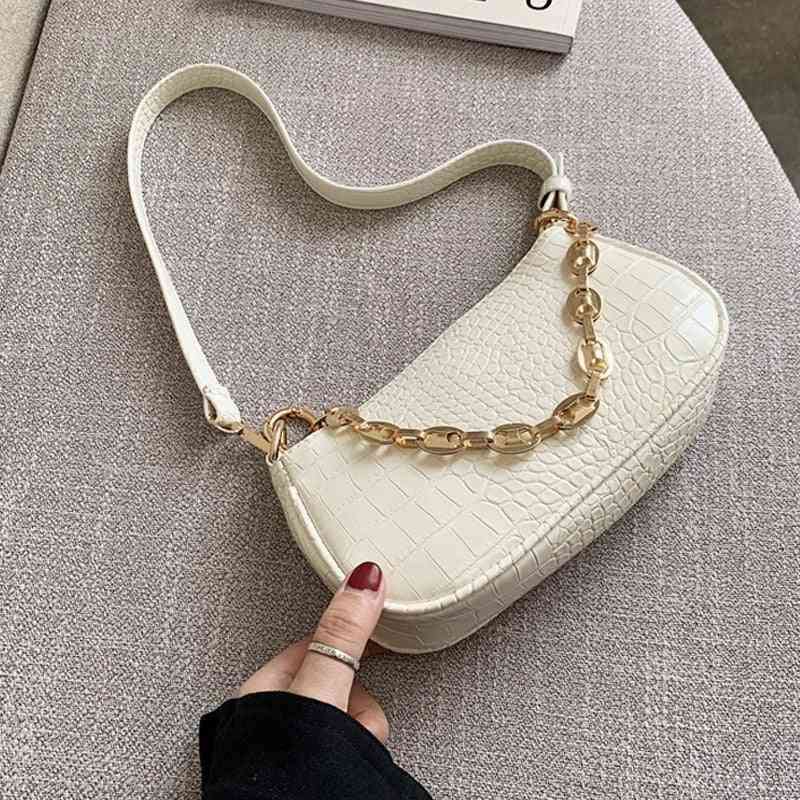 Crocodile Pattern Baguette, Shoulder Bags With Chain, Designer Luxury Handbag