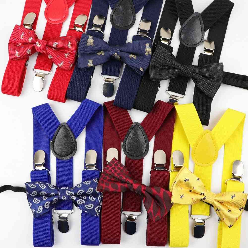 Children Belt Bow Tie Set, Suspenders Polyester Y-back Braces Adjustable Elastic