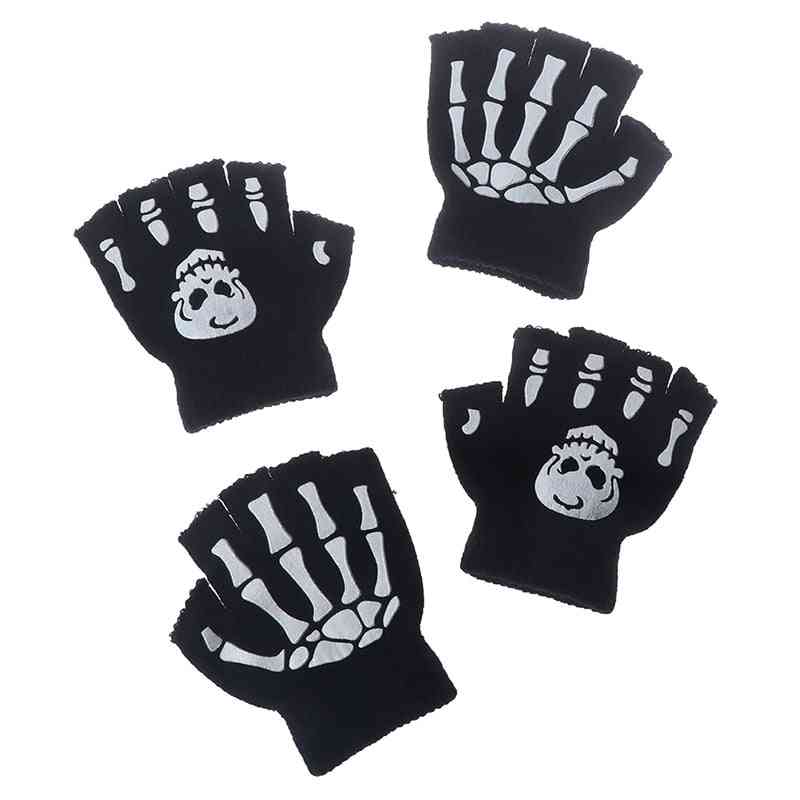 Boys Cool Fluorescent Skeleton Gloves, Winter Knitting Luminous Glove