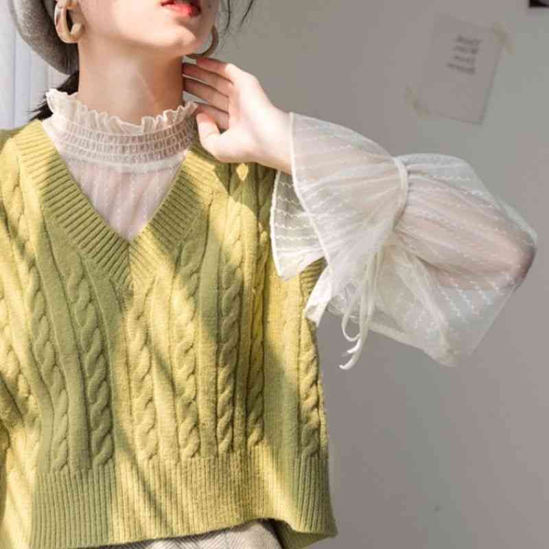 Gilets tricotés pour femmes, gilets courts à col en v