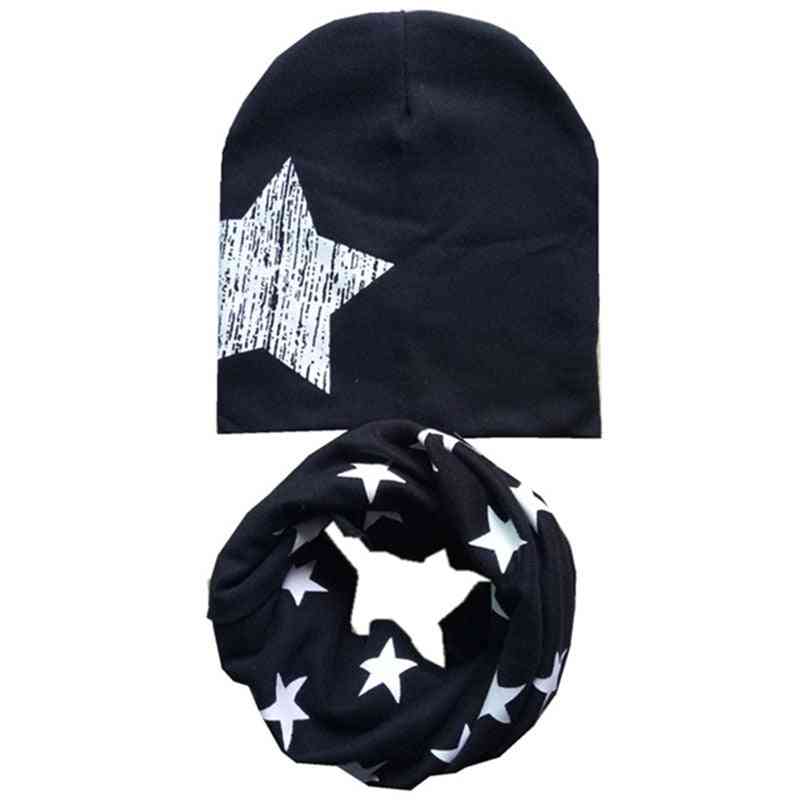 Set cappello e sciarpa da neonato in cotone con stampa stelle, berretto con colletto o-ring