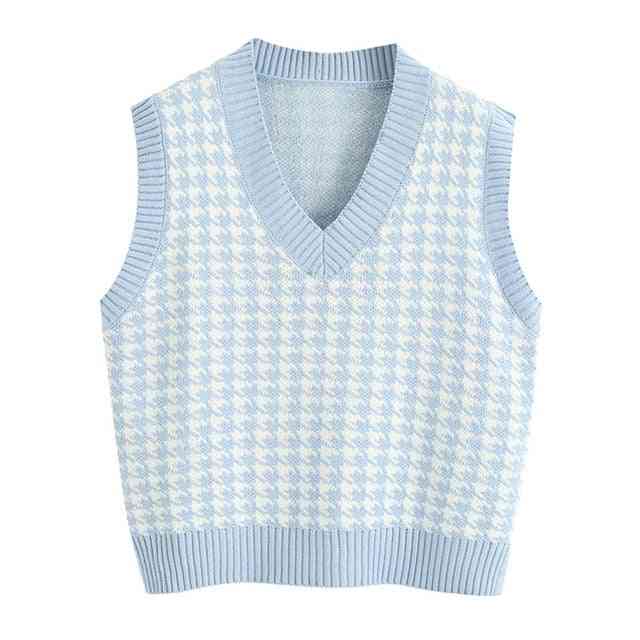 Knitted Vest Sweater, V-neck Sleeveless Side Vents Loose Waistcoat