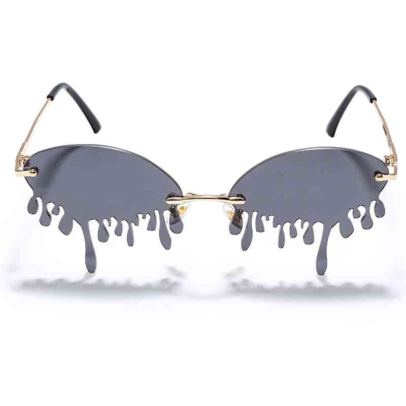 Rimless Sunglasses, Women Vintage Unique Tears Shape Steampunk Shades
