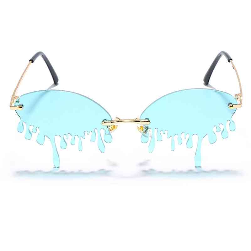 Rimless Sunglasses, Women Vintage Unique Tears Shape Steampunk Shades