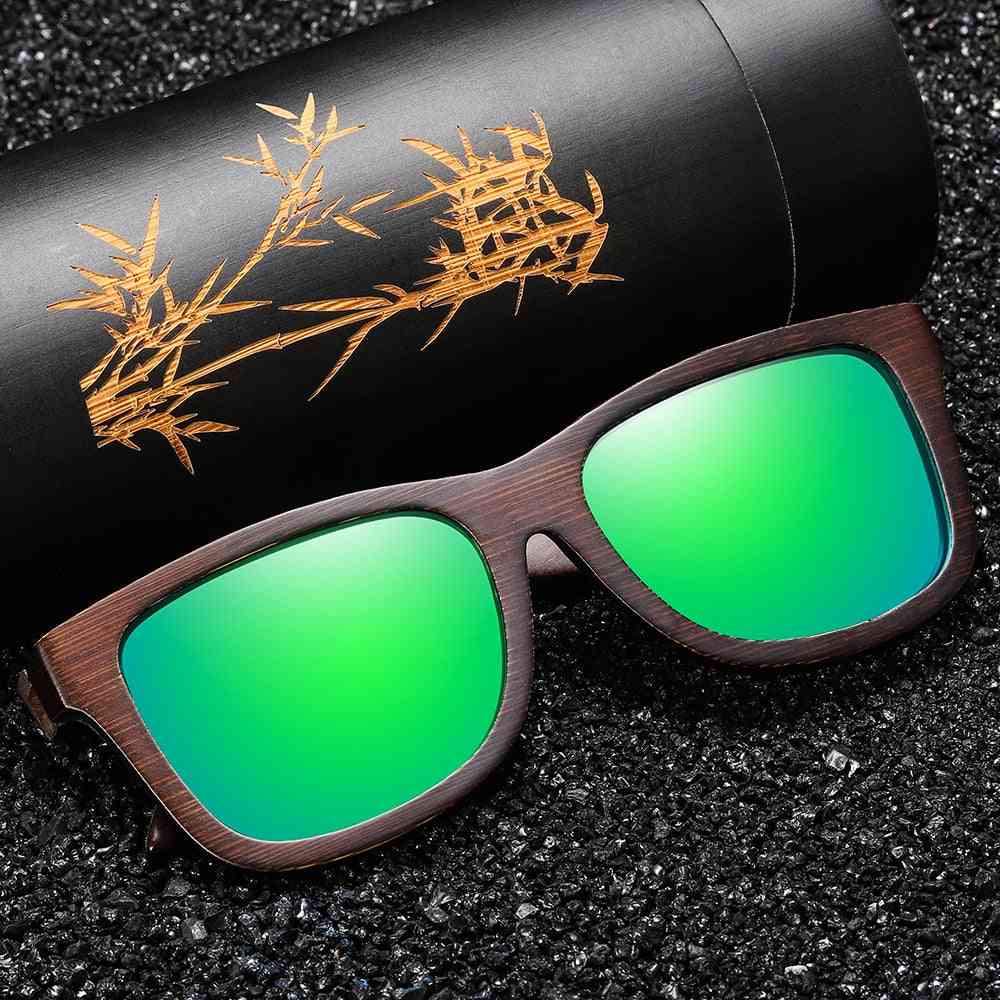 Natural Bamboo Wooden Frame, Polarized Mirror Coating Lenses Sunglasses