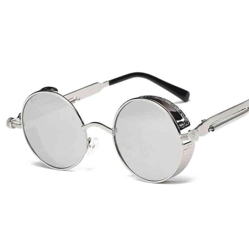Retro kovové okrúhle slnečné okuliare steampunk, retro rám
