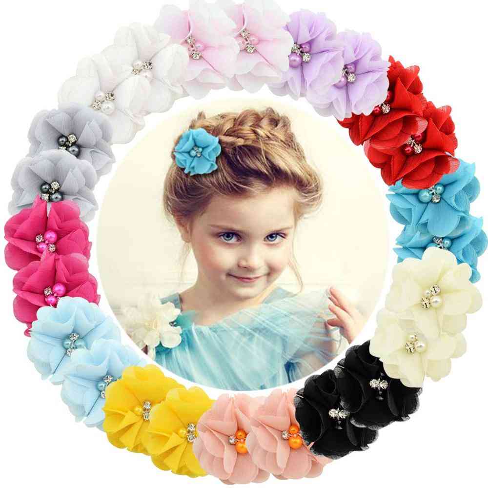 1 Pcs Baby Girl Hair Solid Chiffon Flower Clips