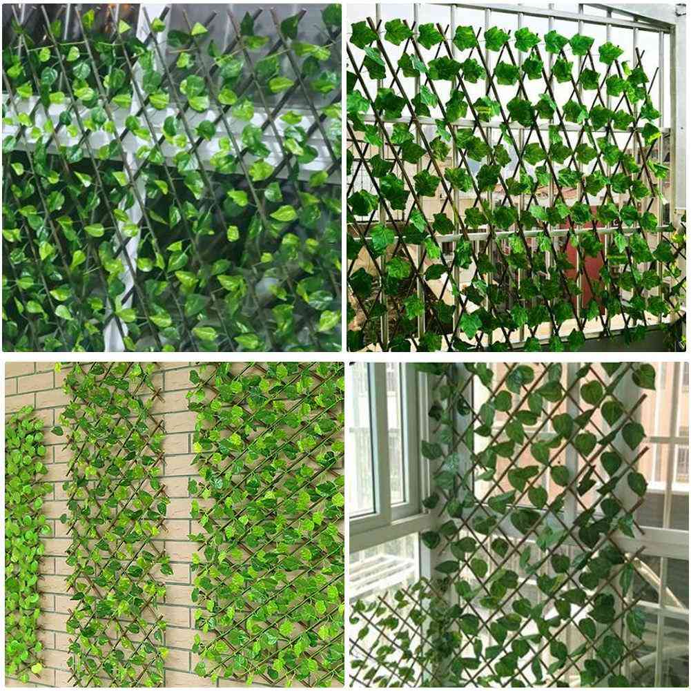 Decoração de cerca de jardim privacidade madeira com folha verde artificial para decoração de casa de pátio