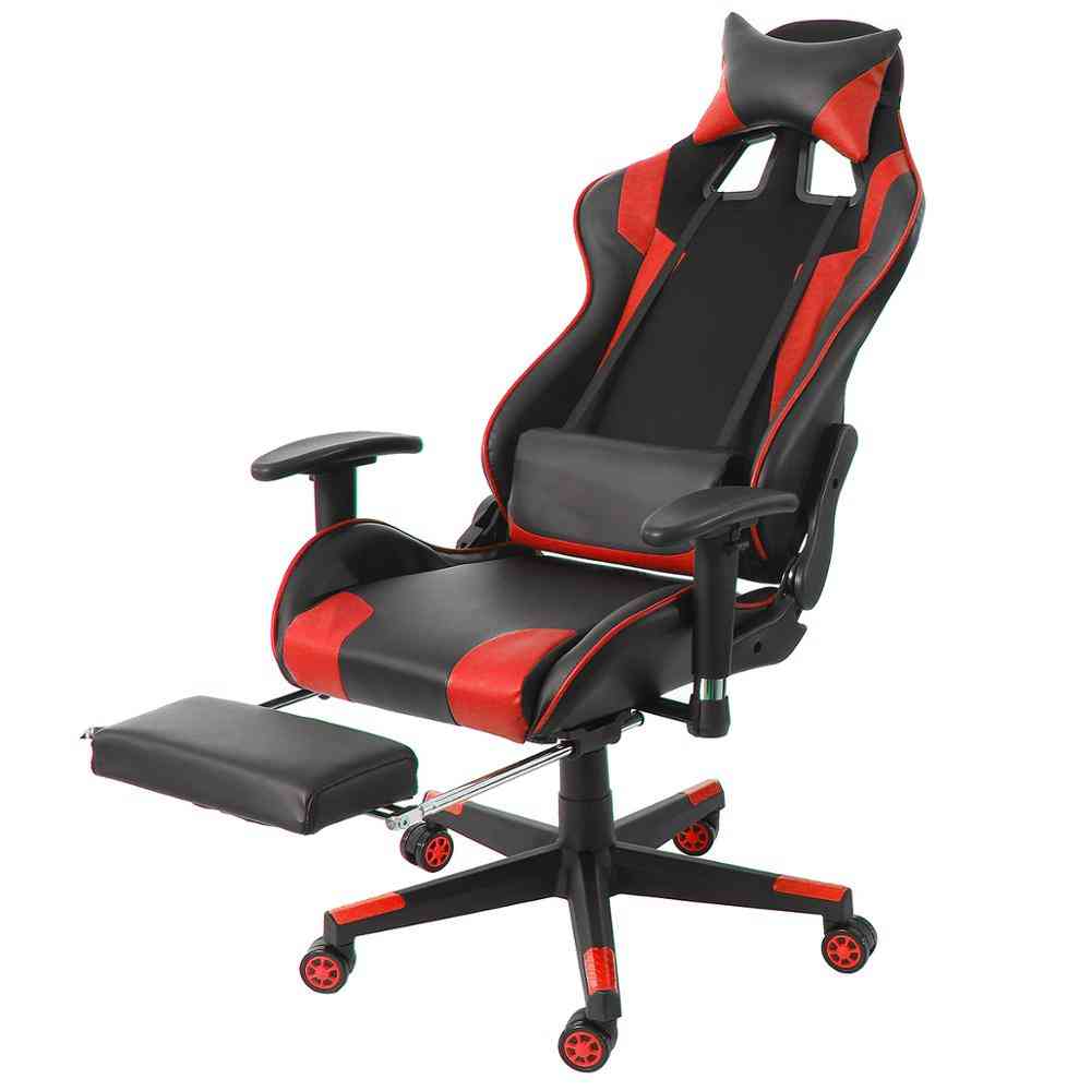 Pu Leather- Reclining Gaming & Swivel Office Armchair With Footrest