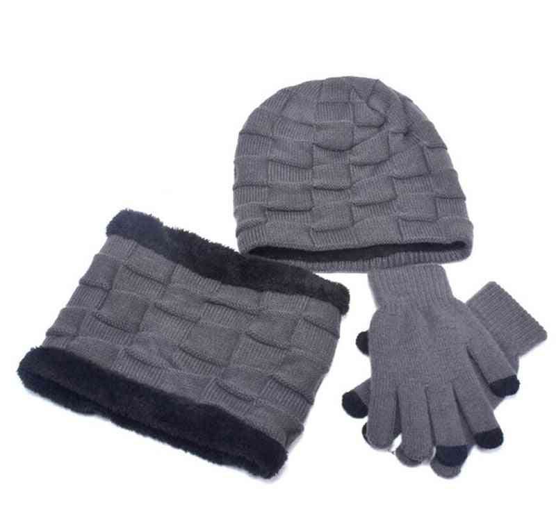 Winterwarme gebreide pluche muts, sjaal, handschoenen set voor jongens