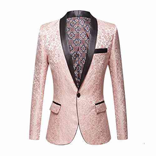 Men Floral Jacquard Suit, Jacket, Wedding Groom Prom Slim Fit, Tuxedo Blazers