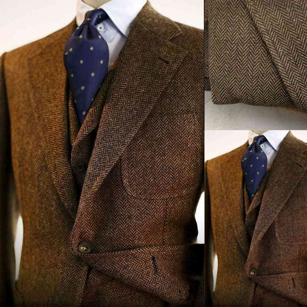 Wool Blend, Men's Tuxedo Tweed, Slim Fit Suits For Wedding, Business - Blazers, Vest & Pant