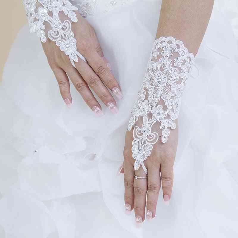 Fingerless- Short Elegant, Rhinestone Bridal, Wedding Gloves