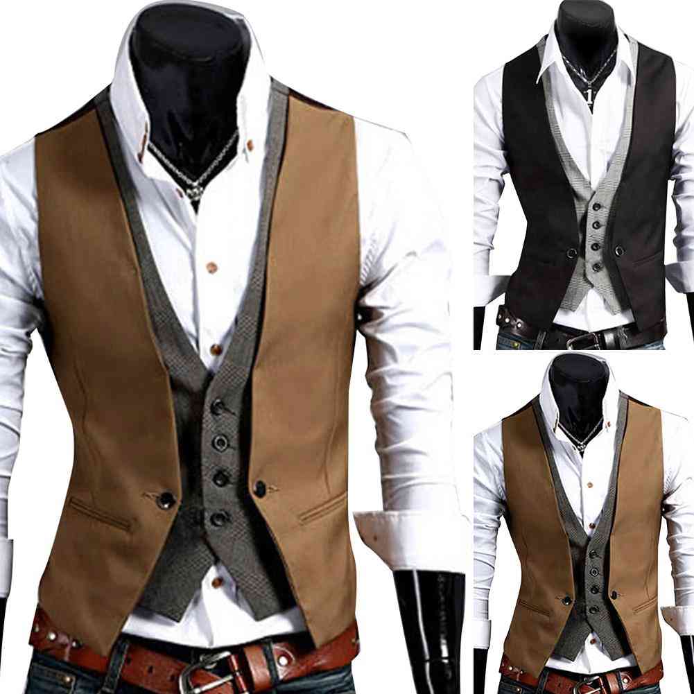 Men Formal Waistcoat Vest, V-neck Slim Chalecos Para Hombre