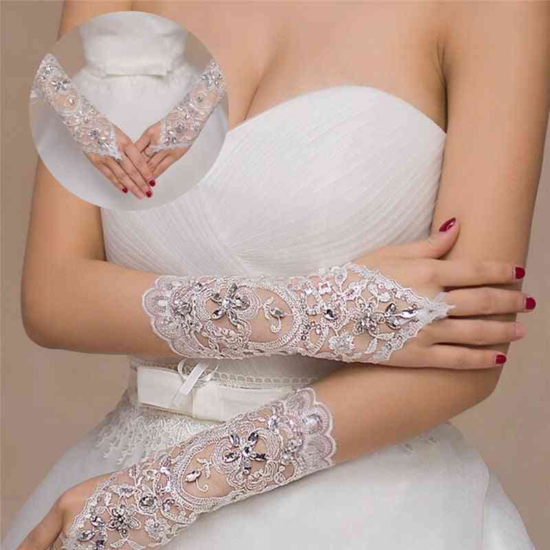 Elegant Short- Rhinestone, Lace Glove, Wedding Accessories