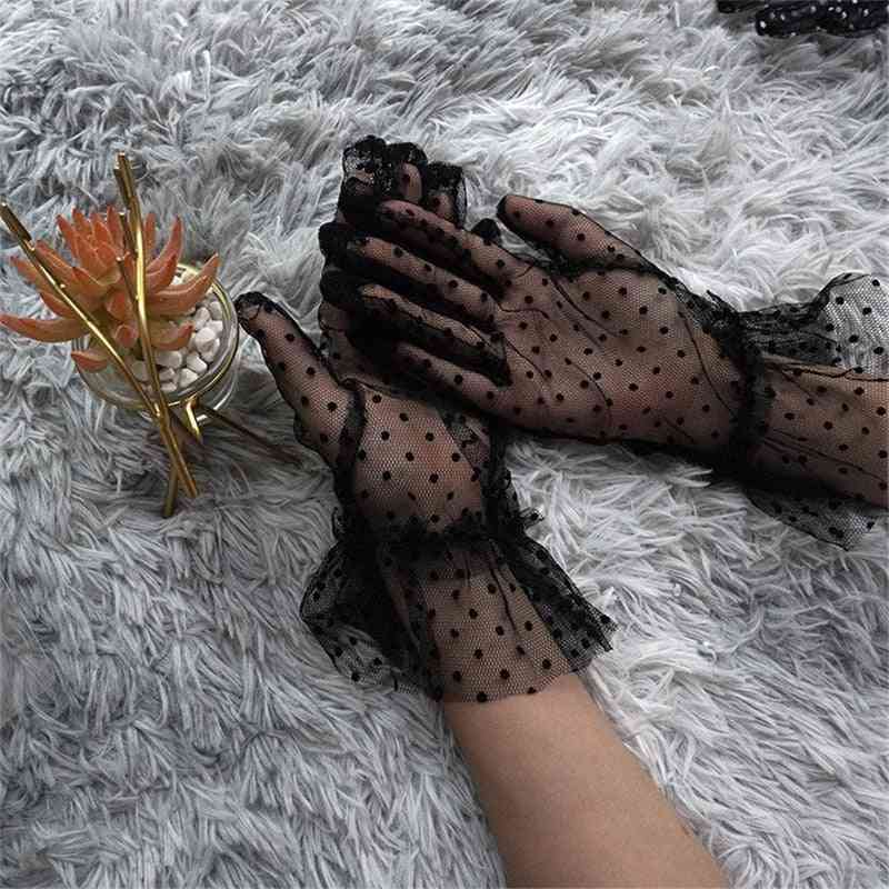 Transparente Damen-Handschuhe aus Mesh-Tüll mit Punktdruck