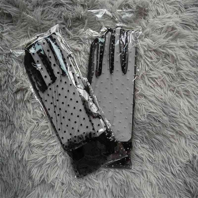Transparente Damen-Handschuhe aus Mesh-Tüll mit Punktdruck