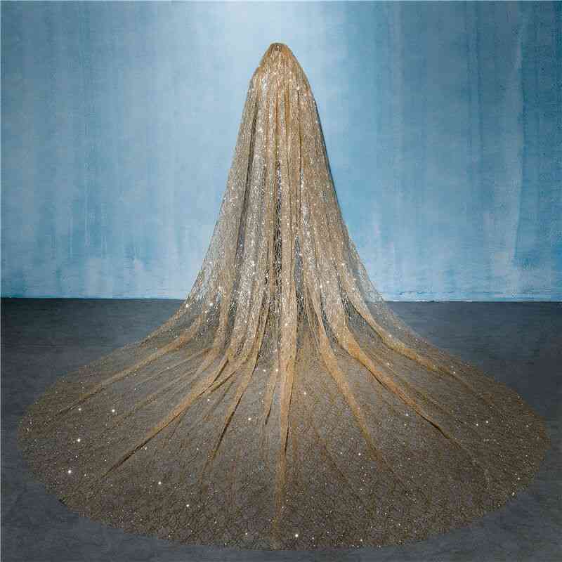Bling Gold 3 Meters Wedding Bridal Veil Bride Hairpiece Cathedral Train